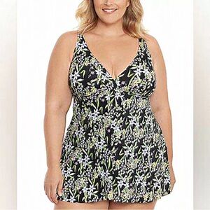 EUC Swim‎ Solutions  26W Plus Prairie Dance Flyaway Tummy Control Swimdress